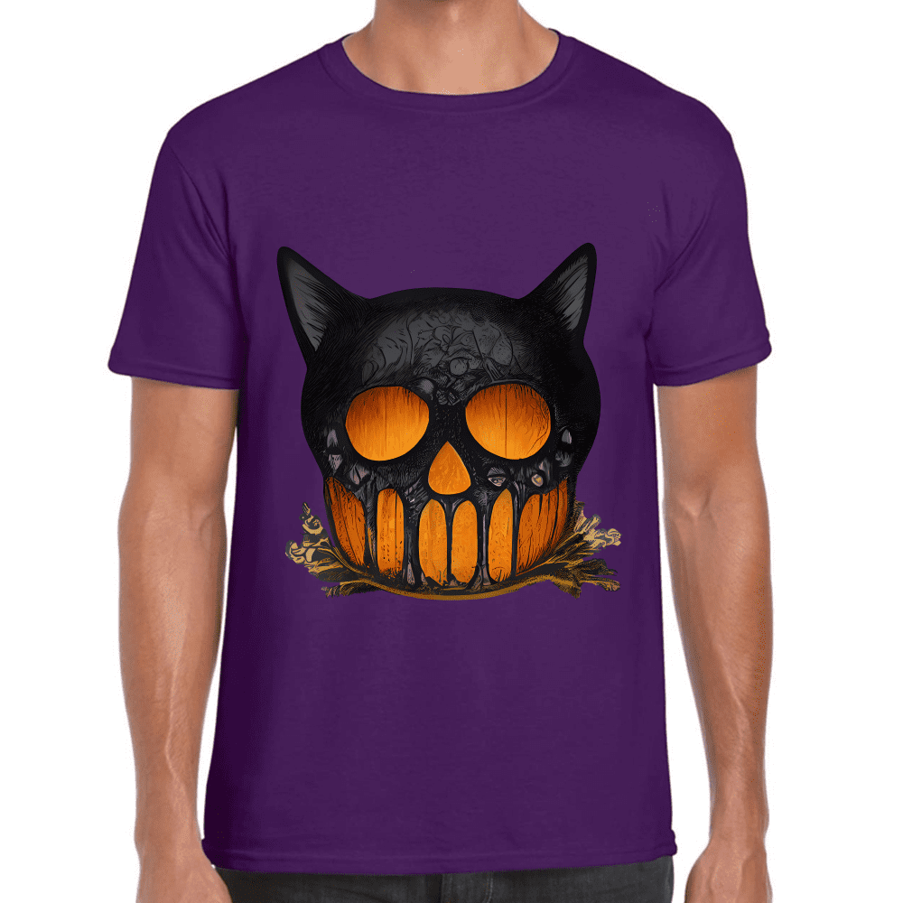 Playera Cráneo Gato Halloween Algodón Premium #749