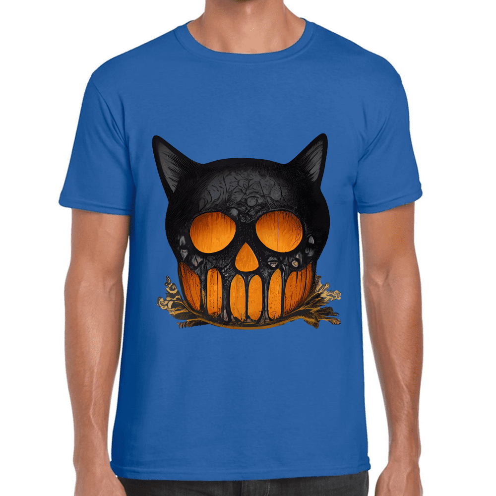 Playera Cráneo Gato Halloween Algodón Premium #749