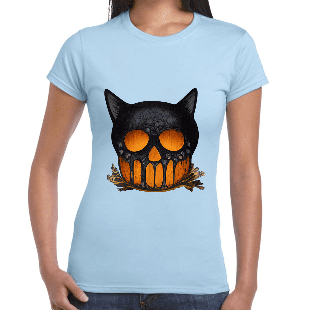 Playera Cráneo Gato Halloween Algodón Premium #749