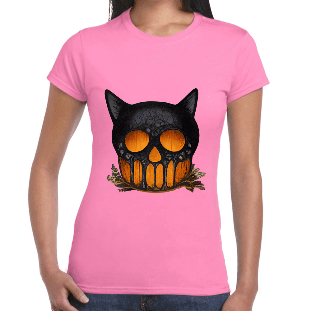 Playera Cráneo Gato Halloween Algodón Premium #749