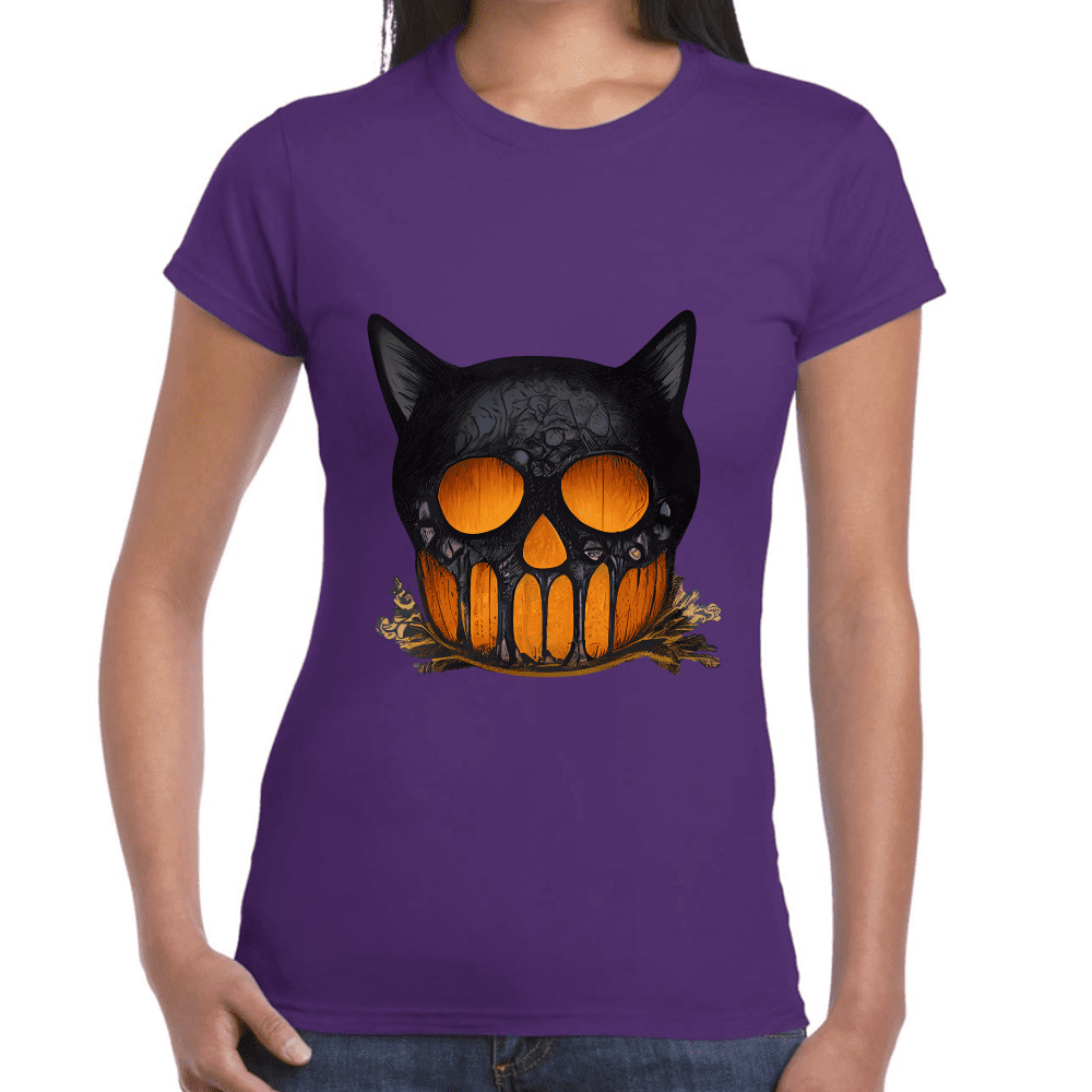 Playera Cráneo Gato Halloween Algodón Premium #749