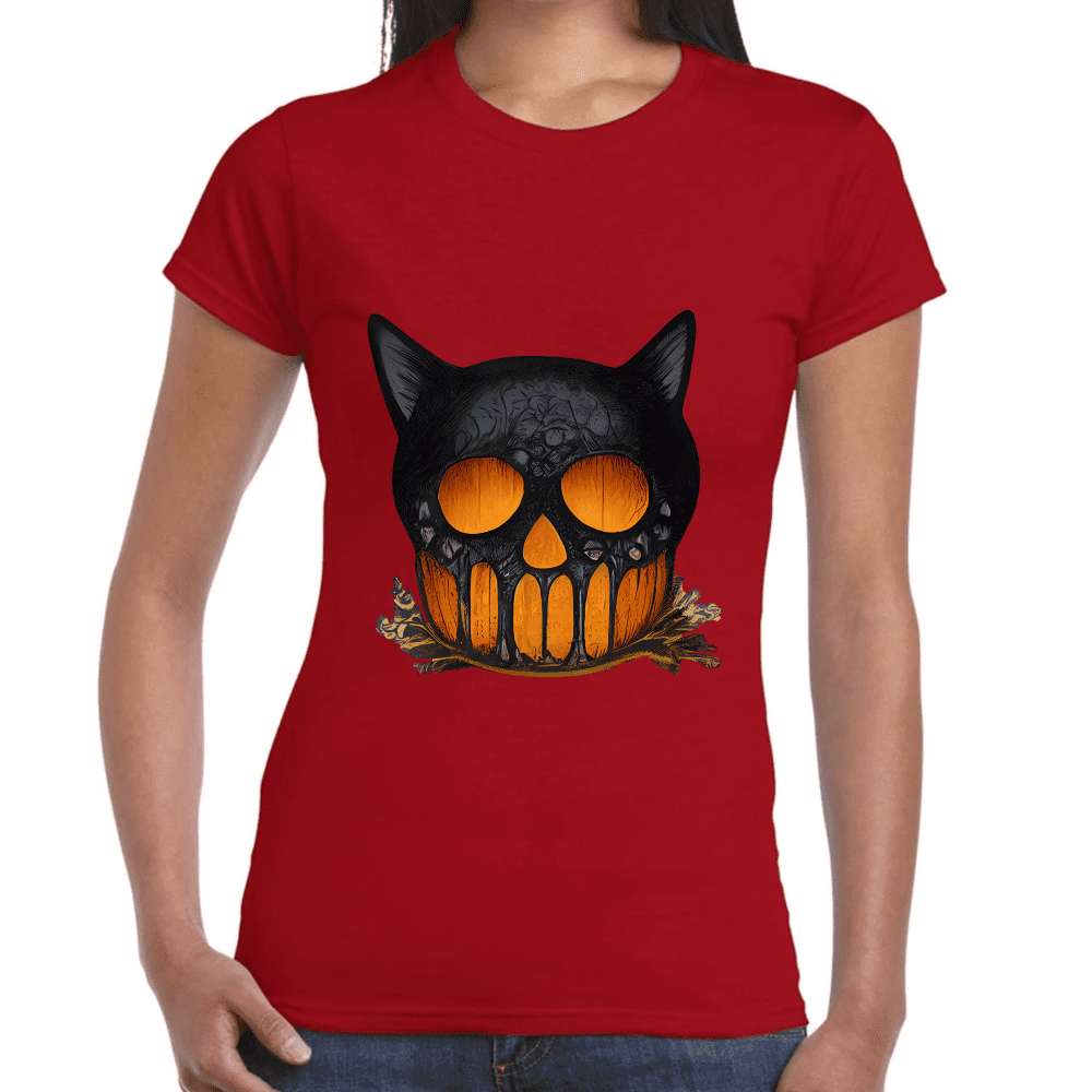 Playera Cráneo Gato Halloween Algodón Premium #749