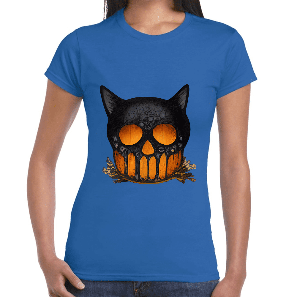 Playera Cráneo Gato Halloween Algodón Premium #749