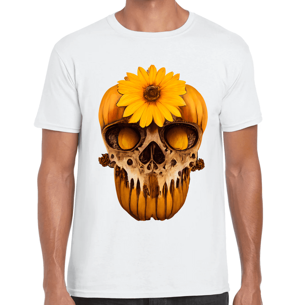 Playera Cráneo Con Girasol Día De Muertos Algodón Premium #751