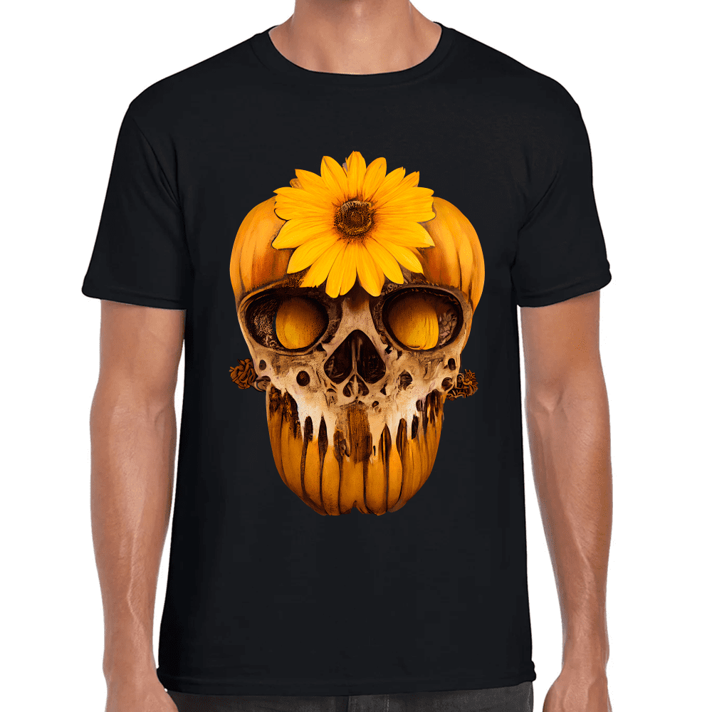 Playera Cráneo Con Girasol Día De Muertos Algodón Premium #751