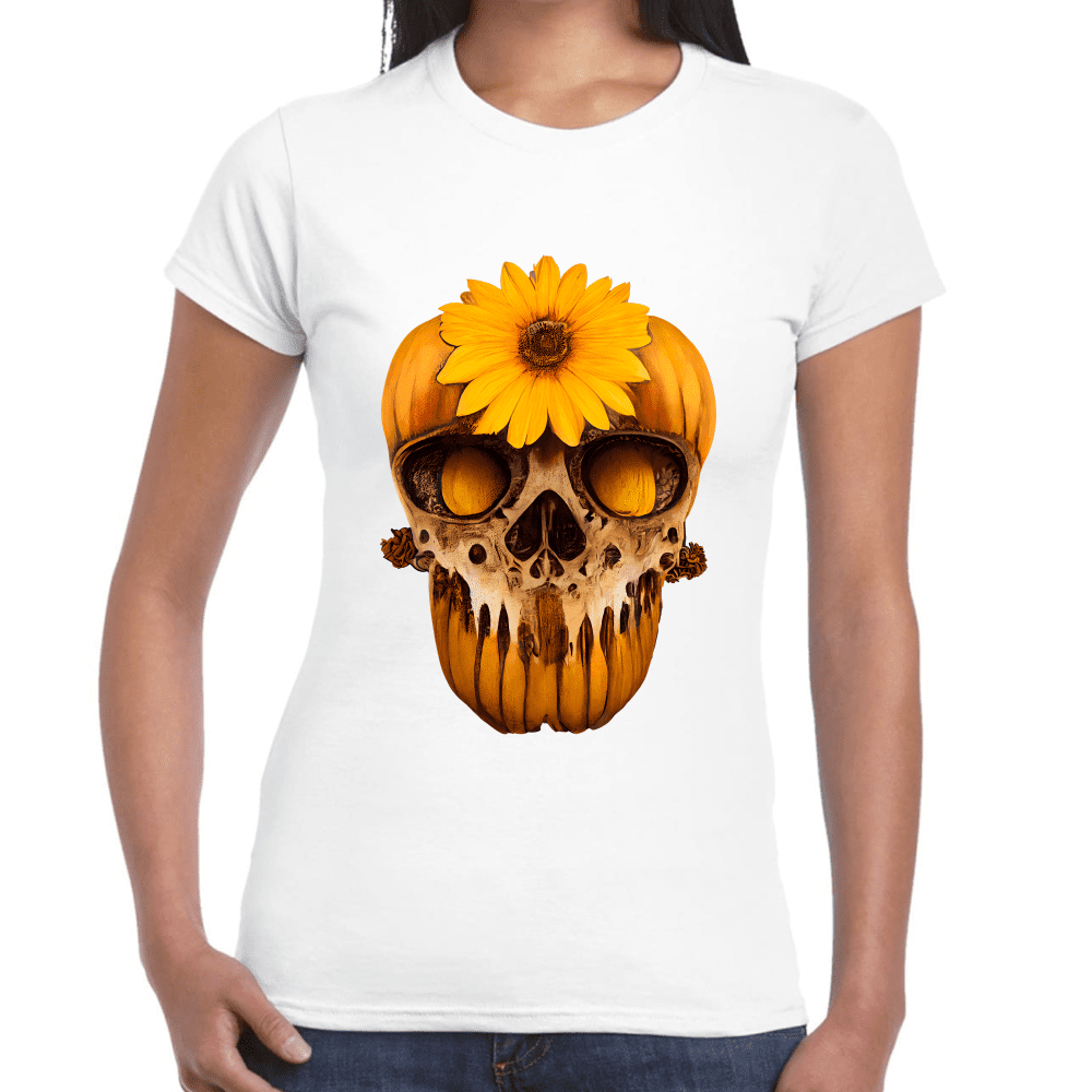 Playera Cráneo Con Girasol Día De Muertos Algodón Premium #751