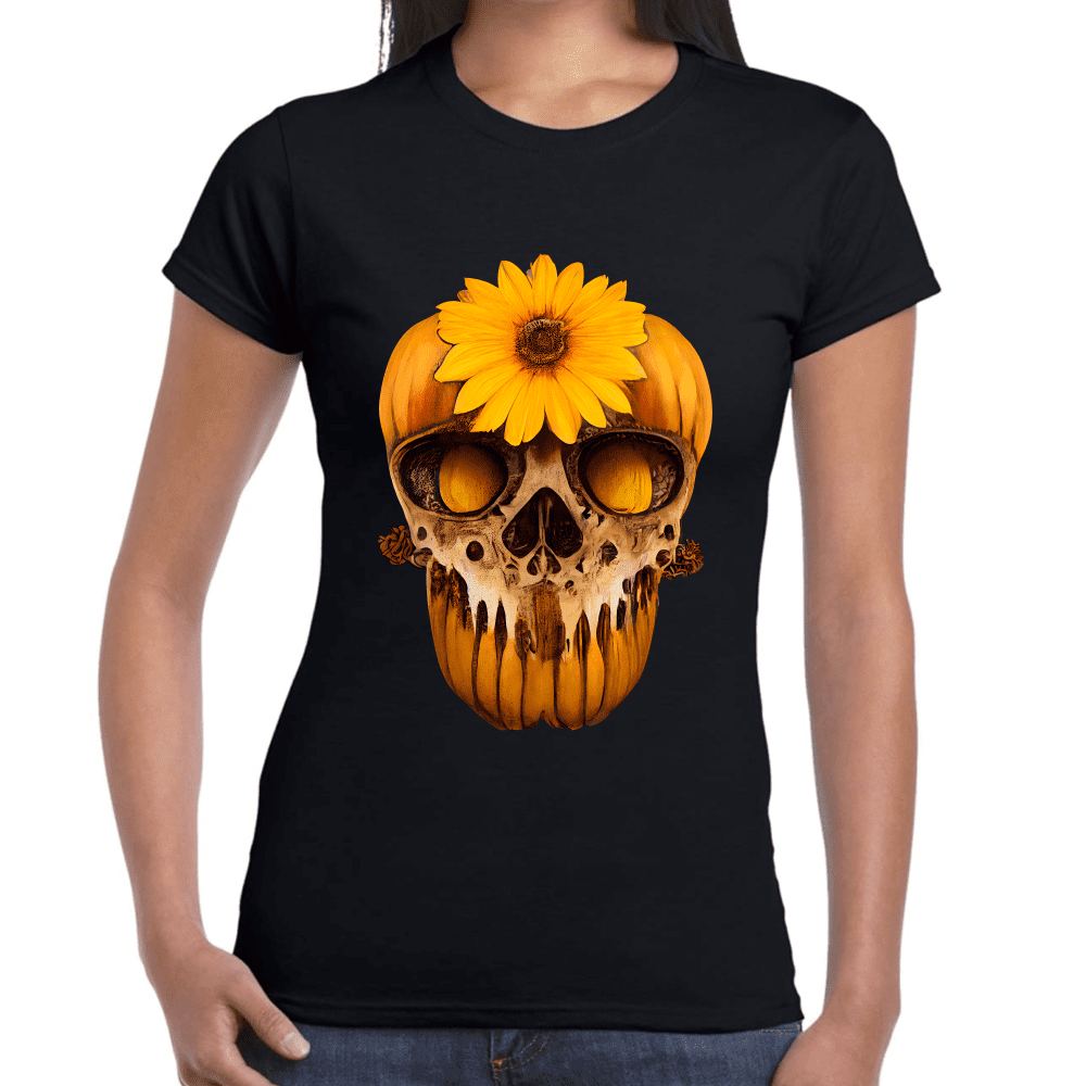 Playera Cráneo Con Girasol Día De Muertos Algodón Premium #751
