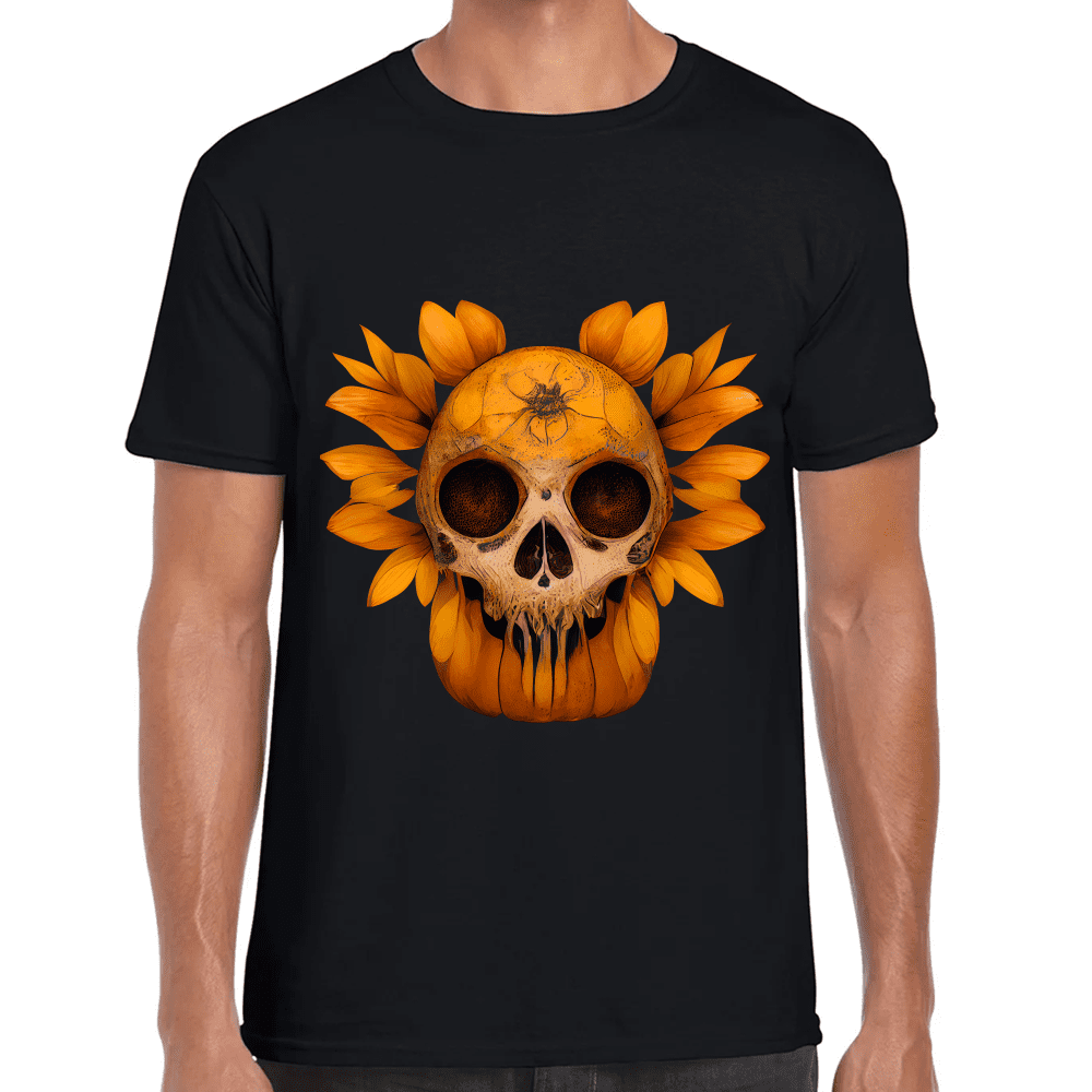 Playera Cráneo Con Girasol Día De Muertos Algodón Premium #755