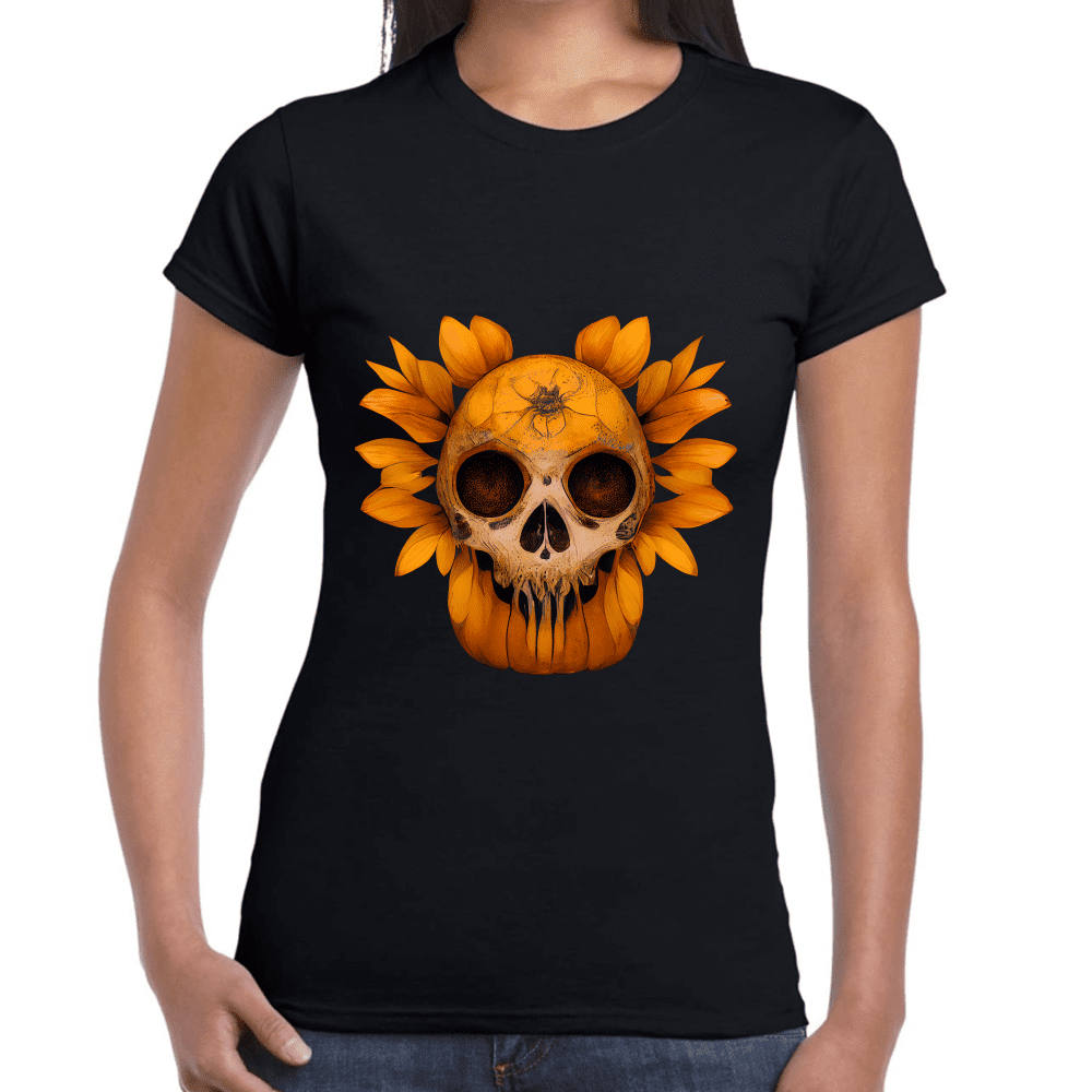 Playera Cráneo Con Girasol Día De Muertos Algodón Premium #755 Imagen secundaria del producto
