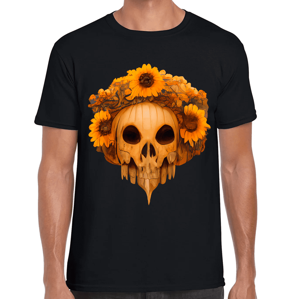 Playera Cráneo Con Girasol Día De Muertos Algodón Premium #756