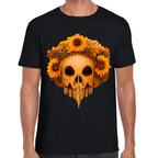 Playera Cráneo Con Girasol Día De Muertos Algodón Premium #756