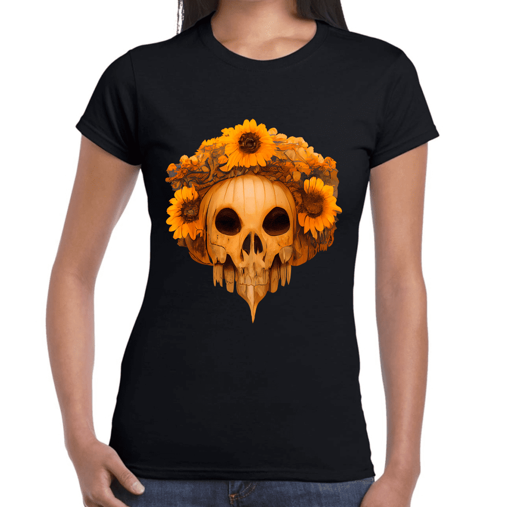 Playera Cráneo Con Girasol Día De Muertos Algodón Premium #756