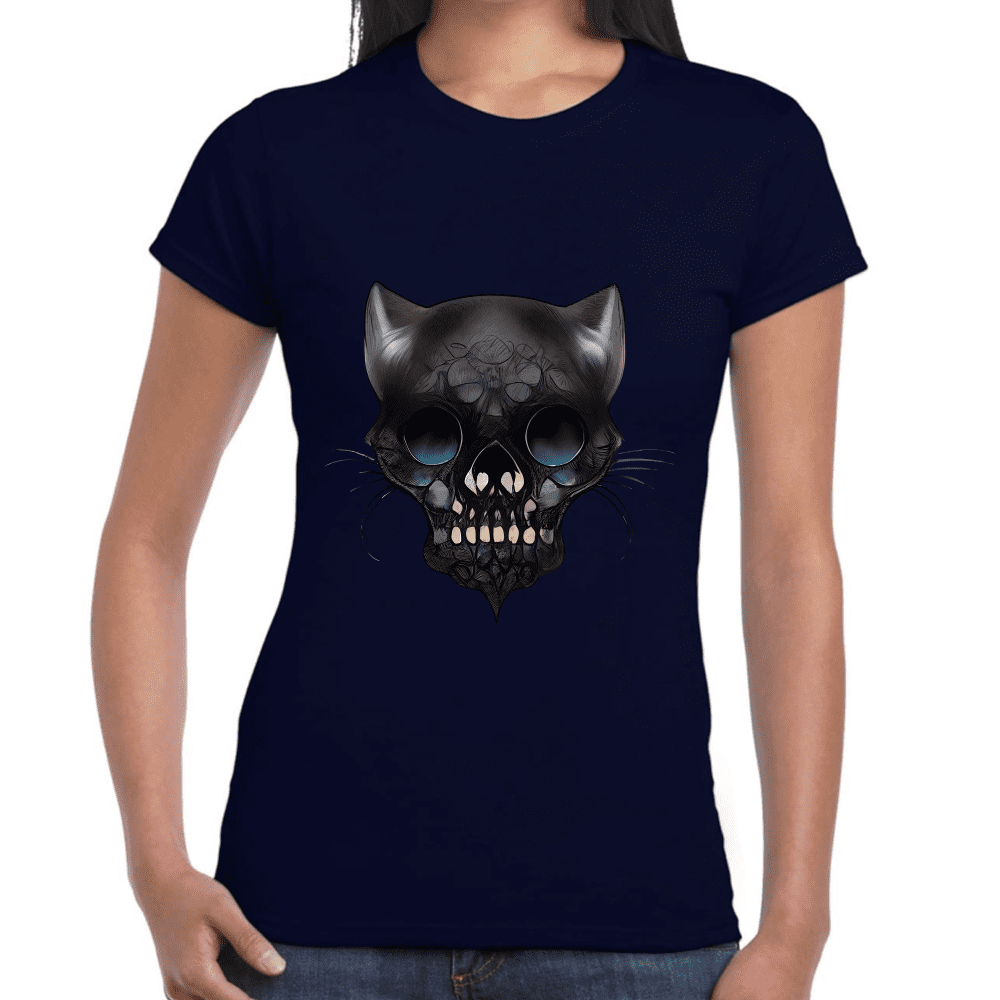 Playera Cráneo Gatito Día De Muertos Algodón Premium #758