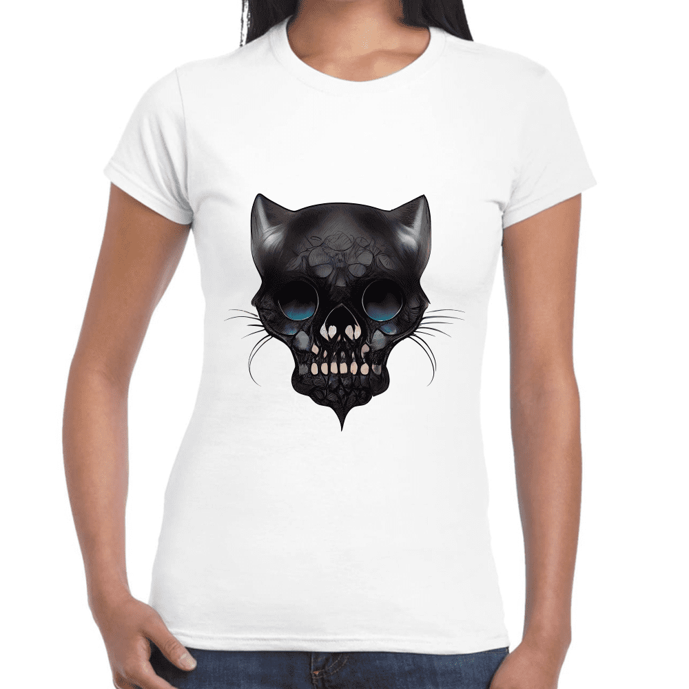 Playera Cráneo Gatito Día De Muertos Algodón Premium #758