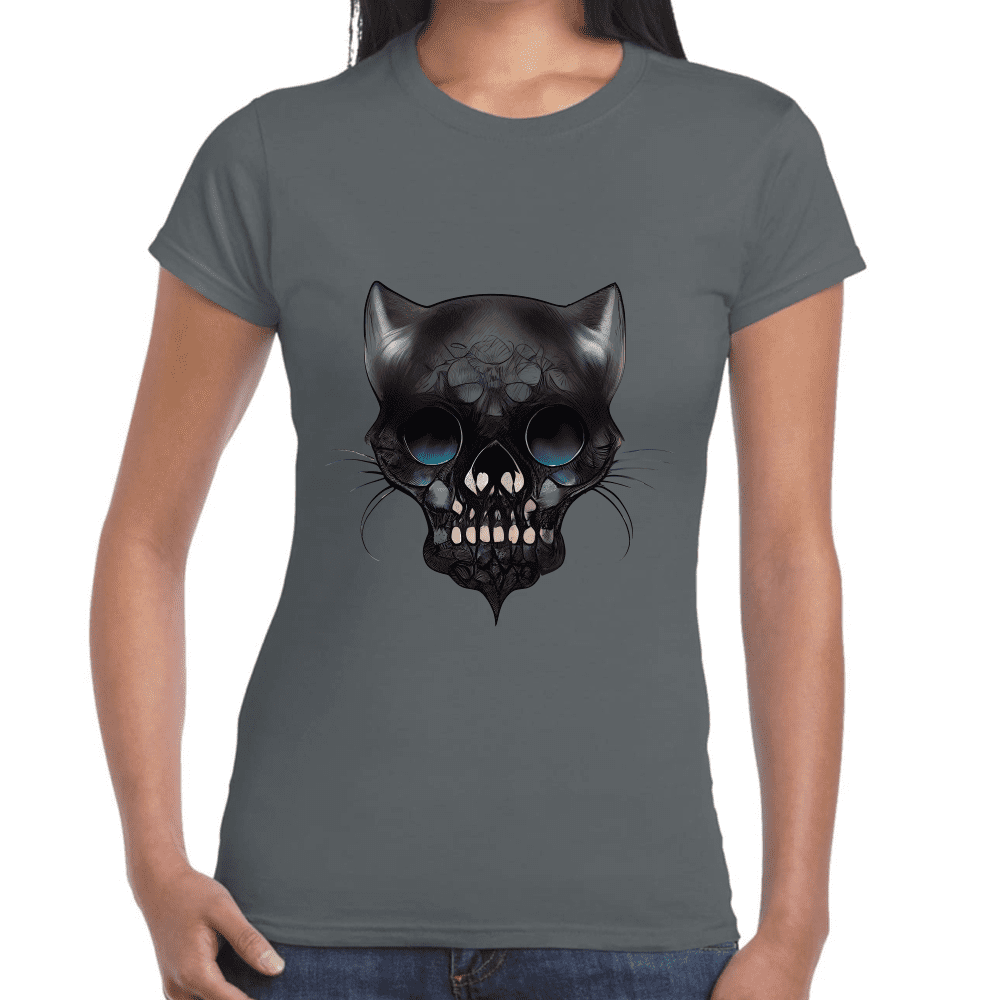Playera Cráneo Gatito Día De Muertos Algodón Premium #758