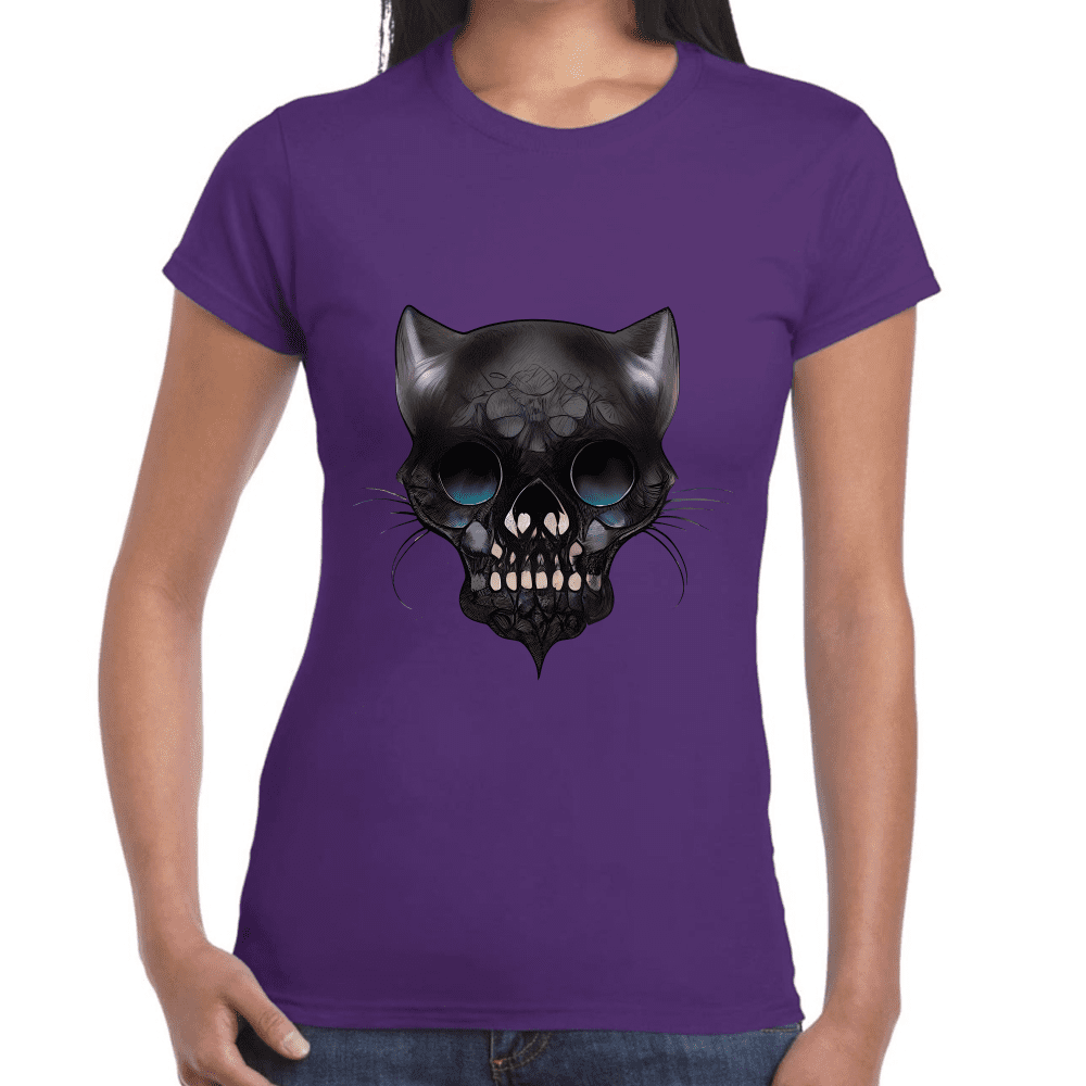 Playera Cráneo Gatito Día De Muertos Algodón Premium #758