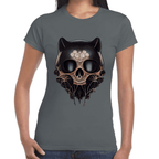 Playera Cráneo Gatito Día De Muertos Algodón Premium #759