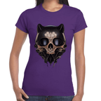 Playera Cráneo Gatito Día De Muertos Algodón Premium #759