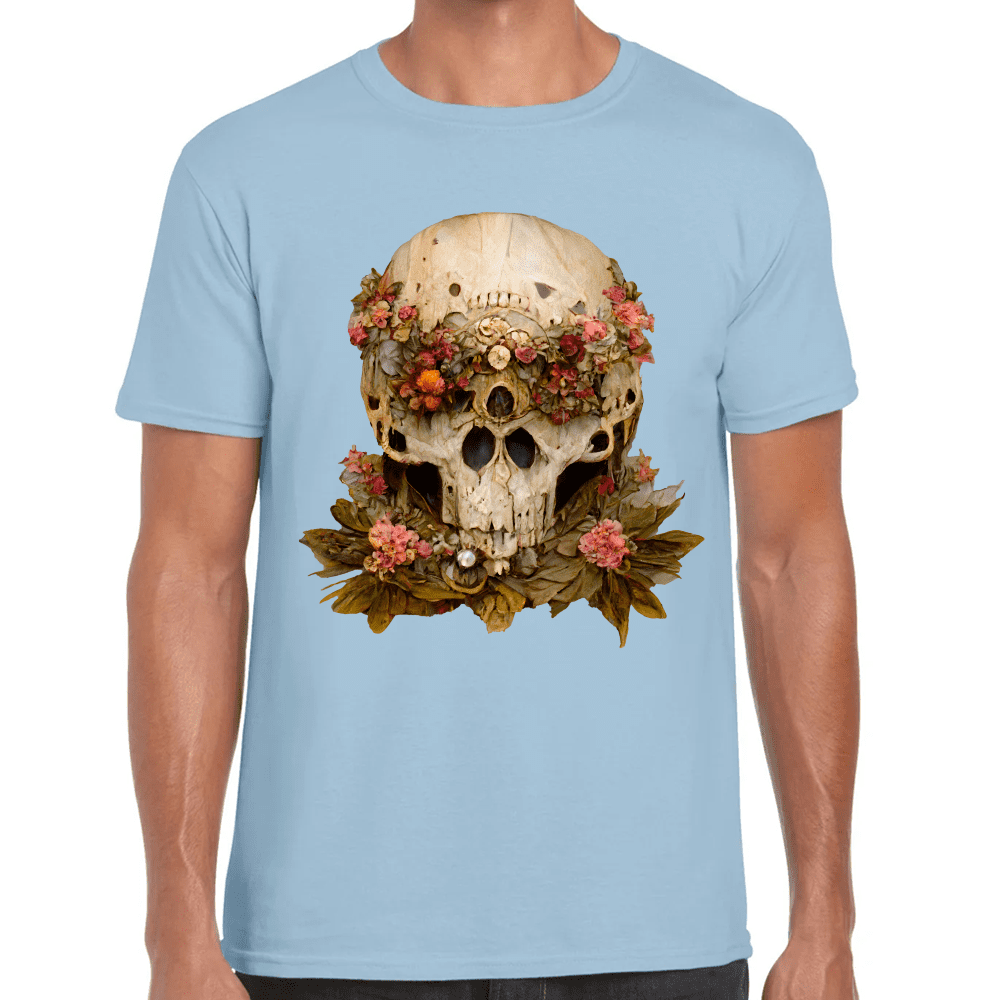 Playera Cráneo Con Flores Día De Muertos Algodón Premium #760