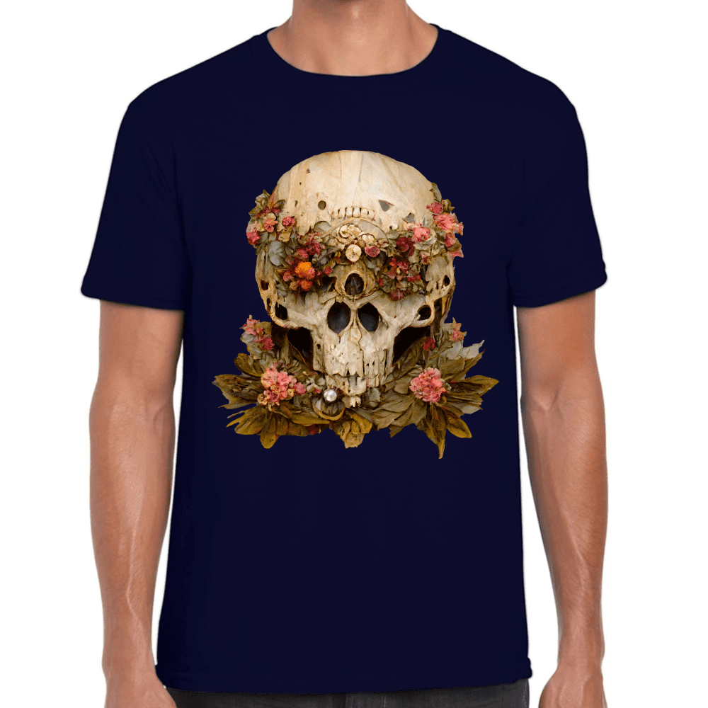 Playera Cráneo Con Flores Día De Muertos Algodón Premium #760