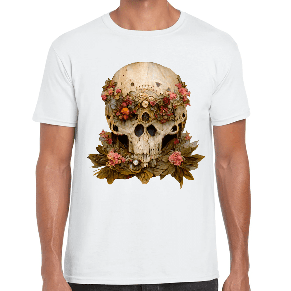 Playera Cráneo Con Flores Día De Muertos Algodón Premium #760