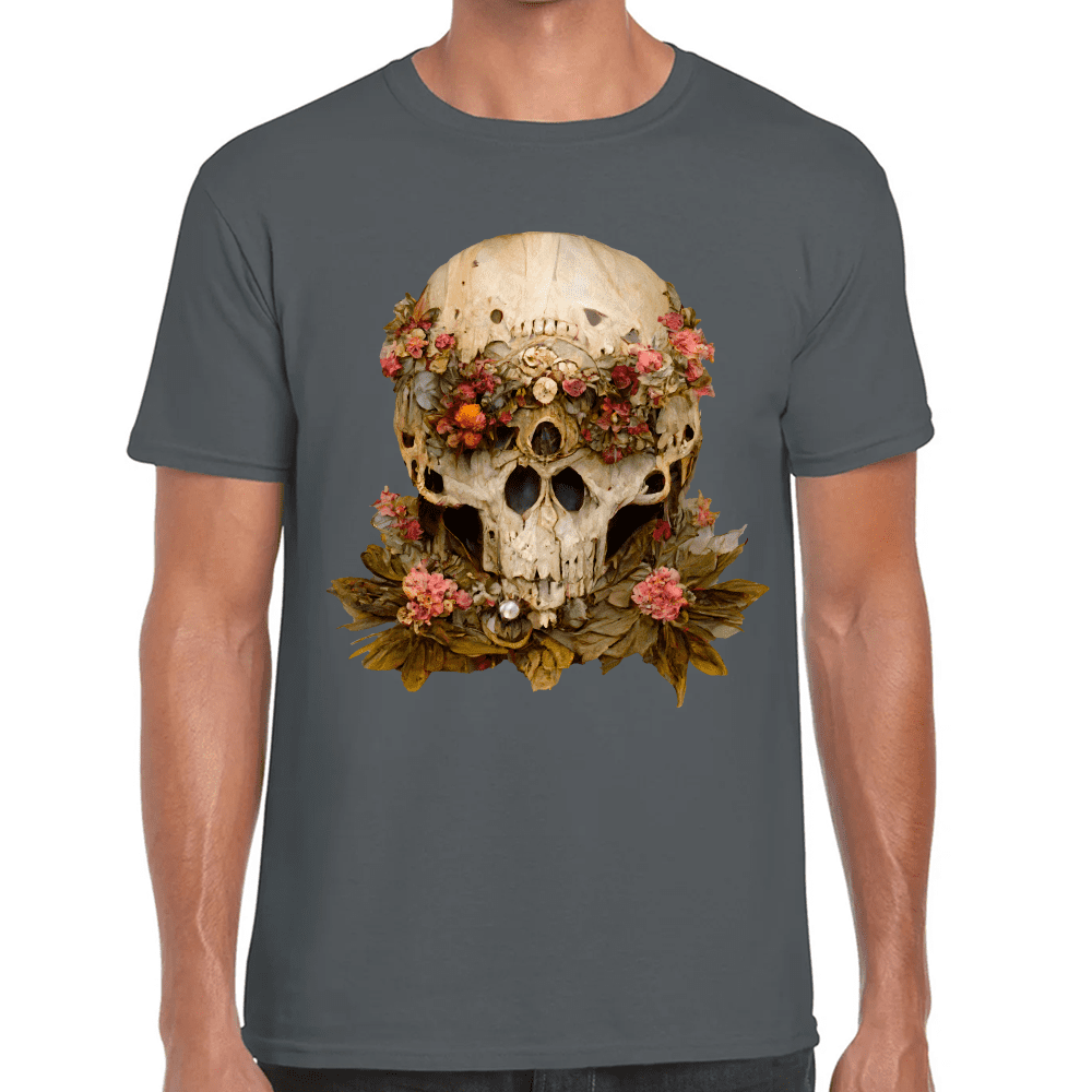 Playera Cráneo Con Flores Día De Muertos Algodón Premium #760
