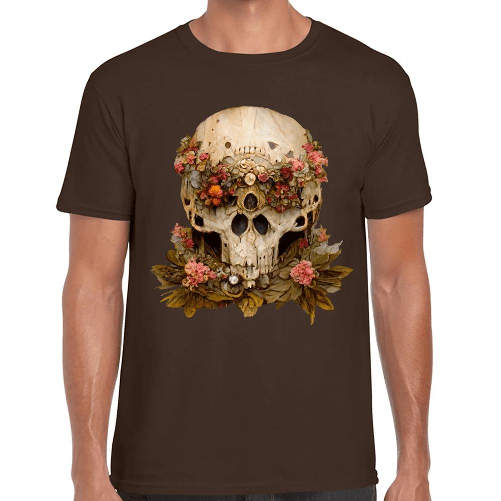 Playera Cráneo Con Flores Día De Muertos Algodón Premium #760