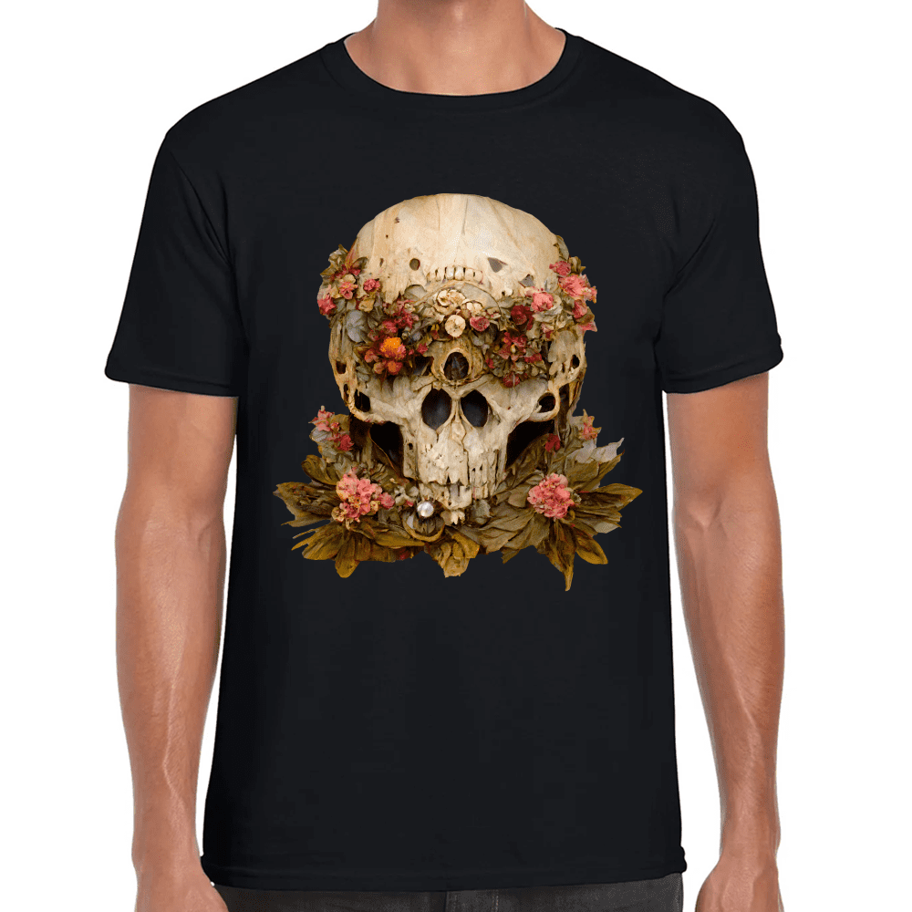 Playera Cráneo Con Flores Día De Muertos Algodón Premium #760 Imagen principal del producto