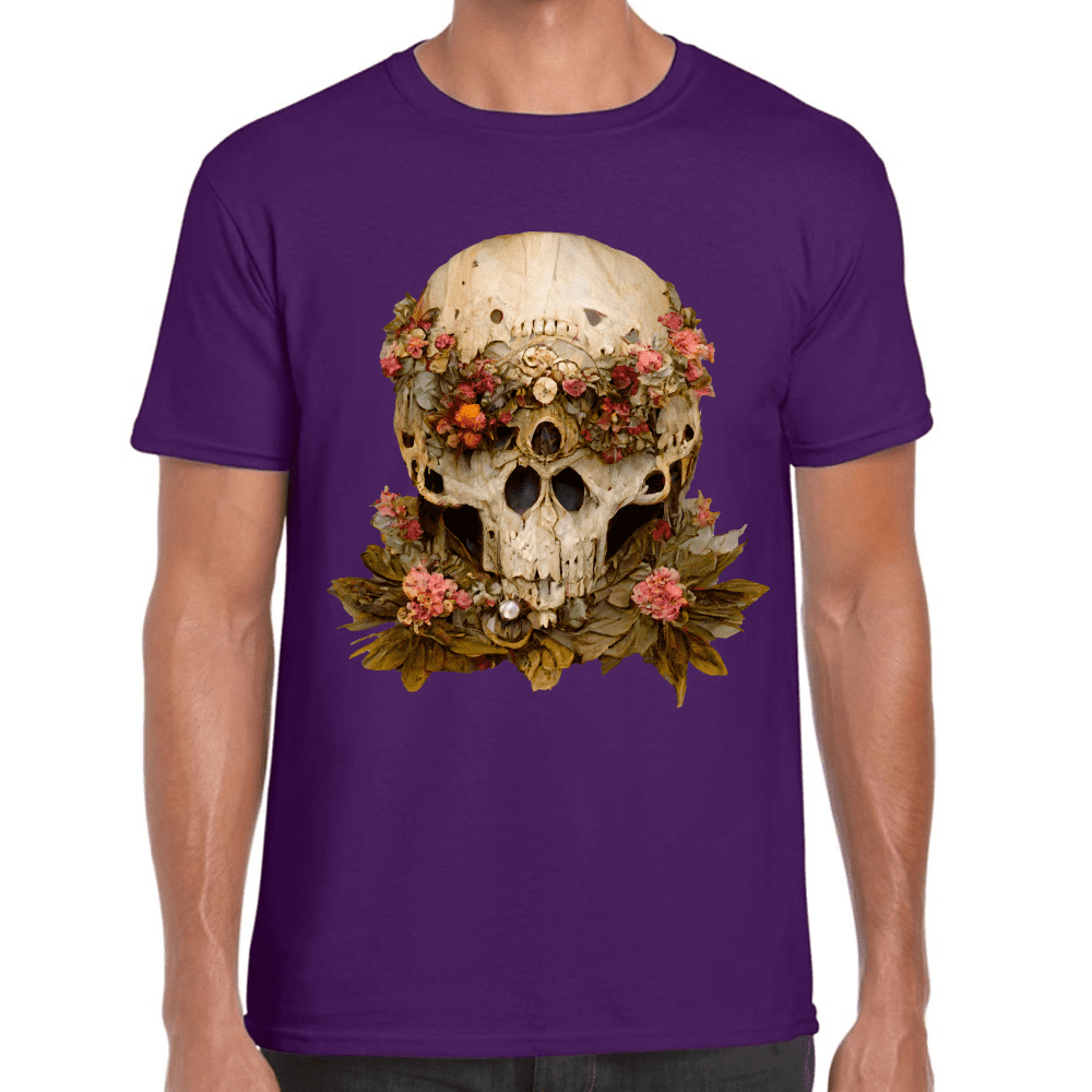 Playera Cráneo Con Flores Día De Muertos Algodón Premium #760