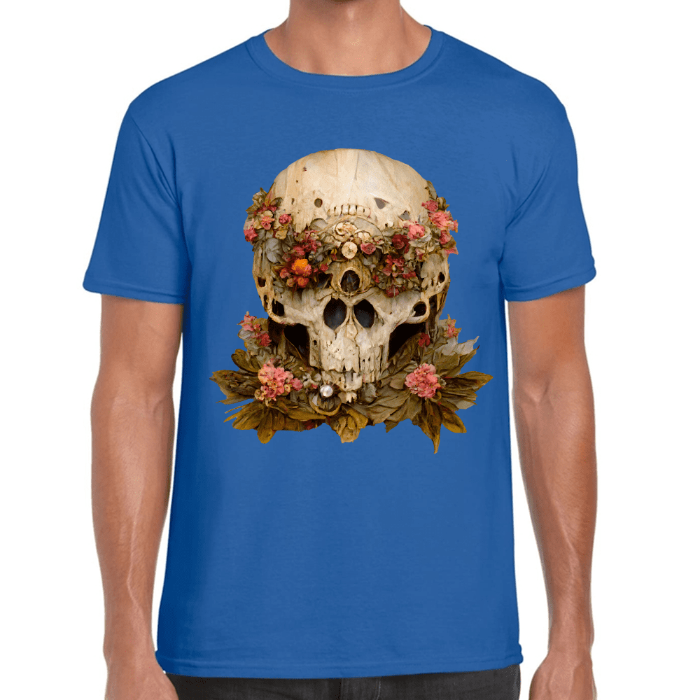 Playera Cráneo Con Flores Día De Muertos Algodón Premium #760