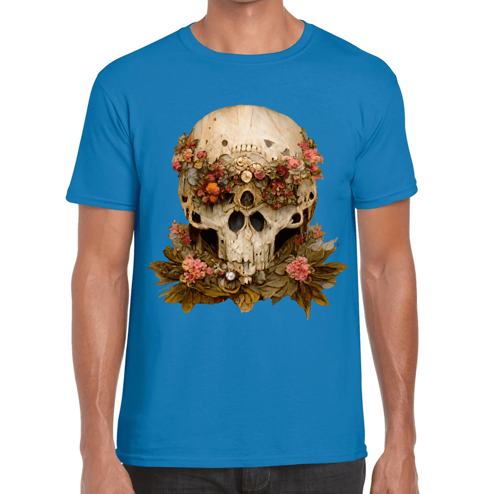 Playera Cráneo Con Flores Día De Muertos Algodón Premium #760