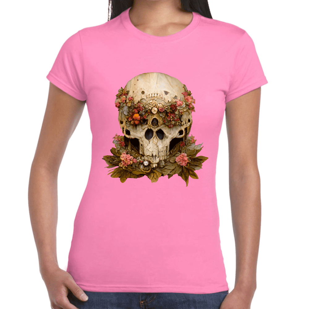 Playera Cráneo Con Flores Día De Muertos Algodón Premium #760