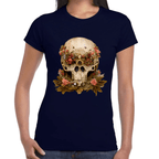 Playera Cráneo Con Flores Día De Muertos Algodón Premium #760