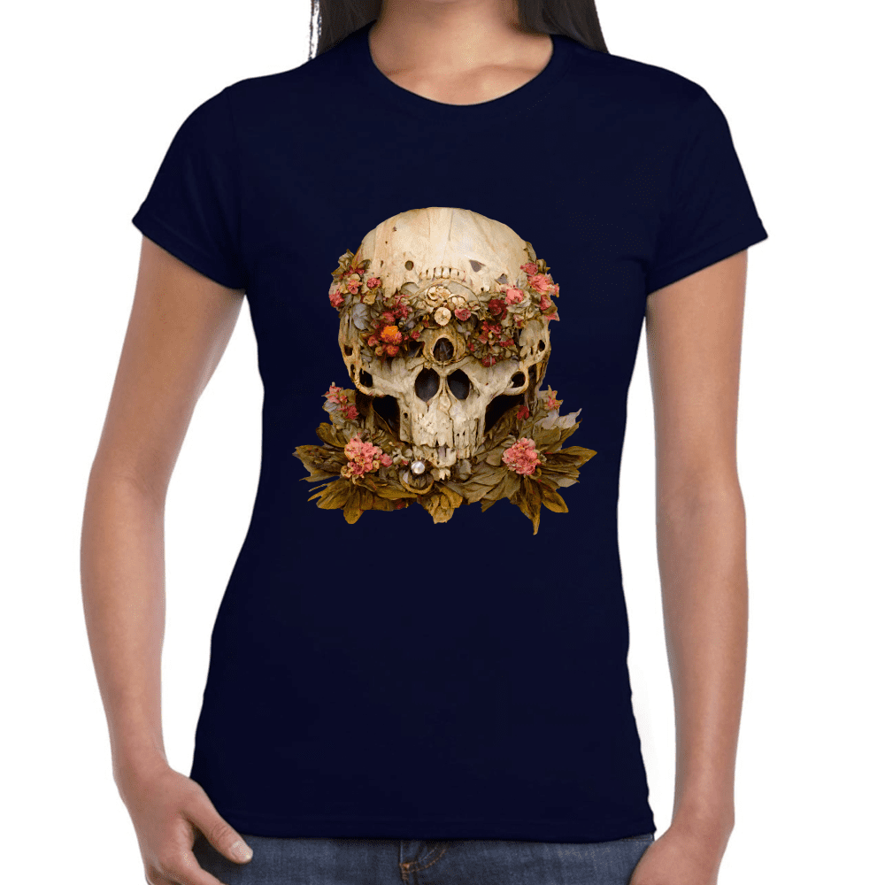 Playera Cráneo Con Flores Día De Muertos Algodón Premium #760
