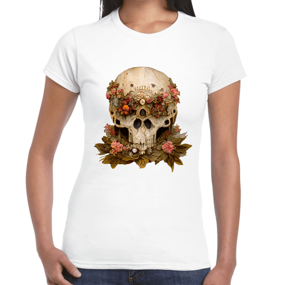 Playera Cráneo Con Flores Día De Muertos Algodón Premium #760