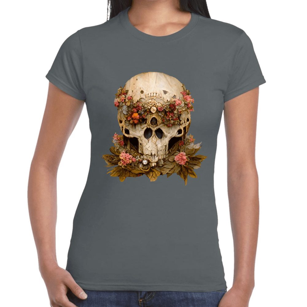 Playera Cráneo Con Flores Día De Muertos Algodón Premium #760