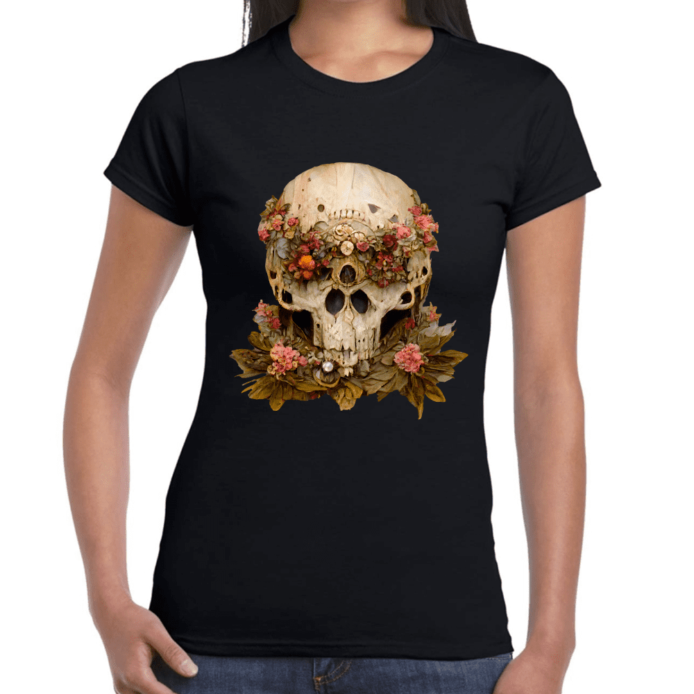 Playera Cráneo Con Flores Día De Muertos Algodón Premium #760