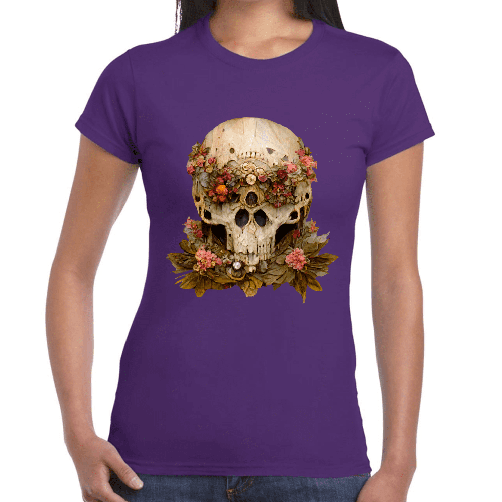 Playera Cráneo Con Flores Día De Muertos Algodón Premium #760