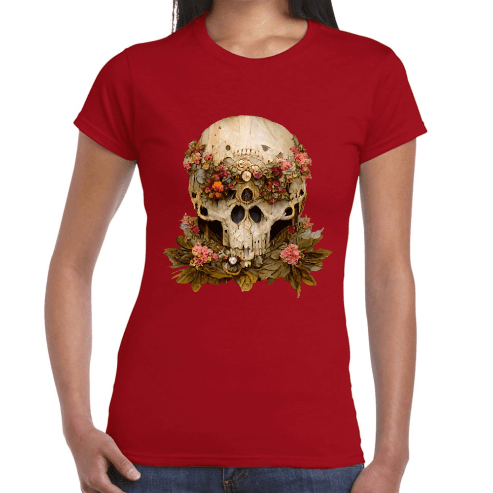 Playera Cráneo Con Flores Día De Muertos Algodón Premium #760