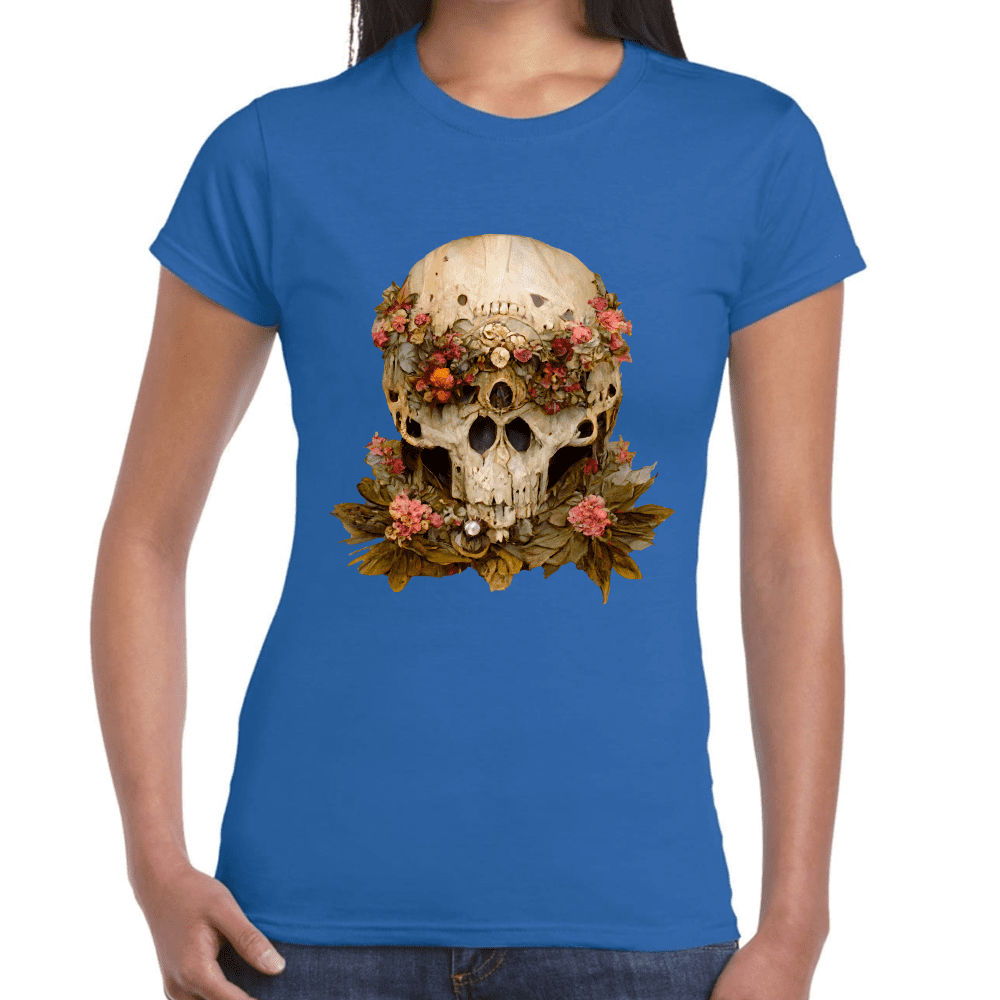 Playera Cráneo Con Flores Día De Muertos Algodón Premium #760