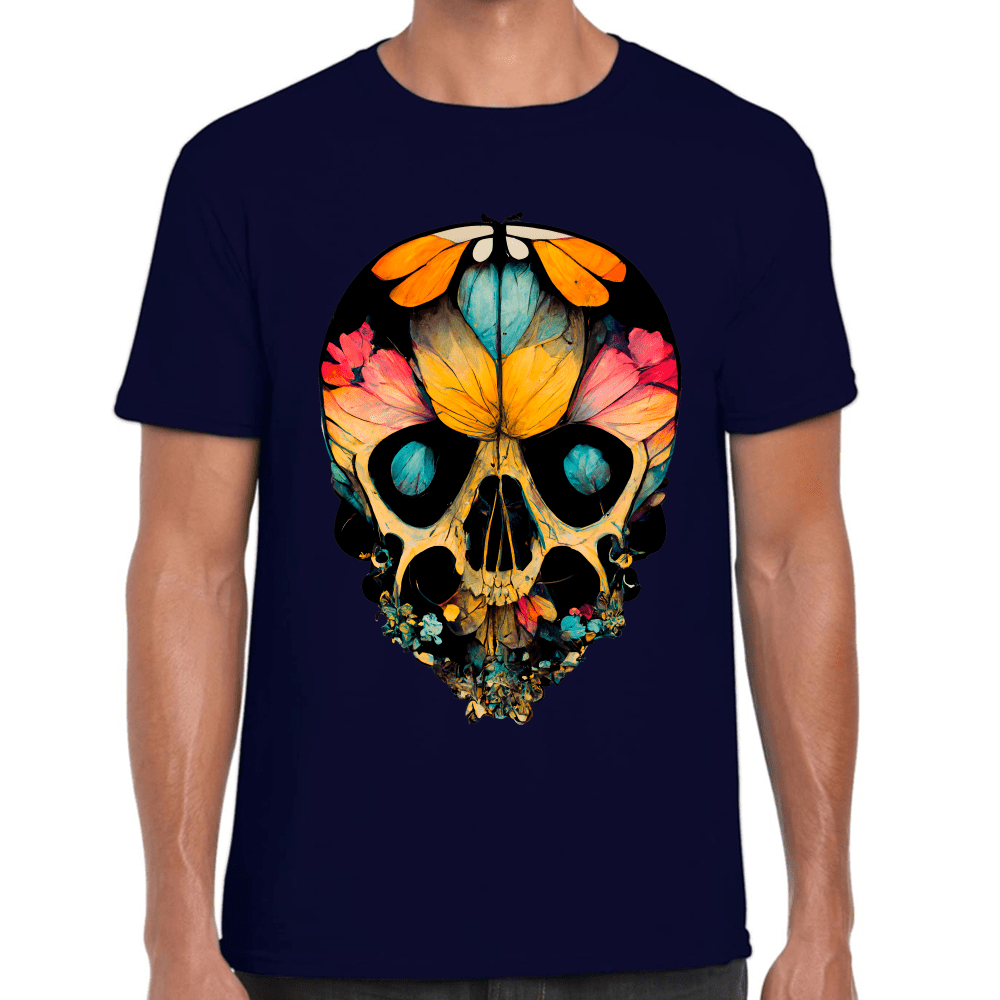 Playera Cráneo Con Mariposas Y Flores Día De Muertos Algodón Premium #761