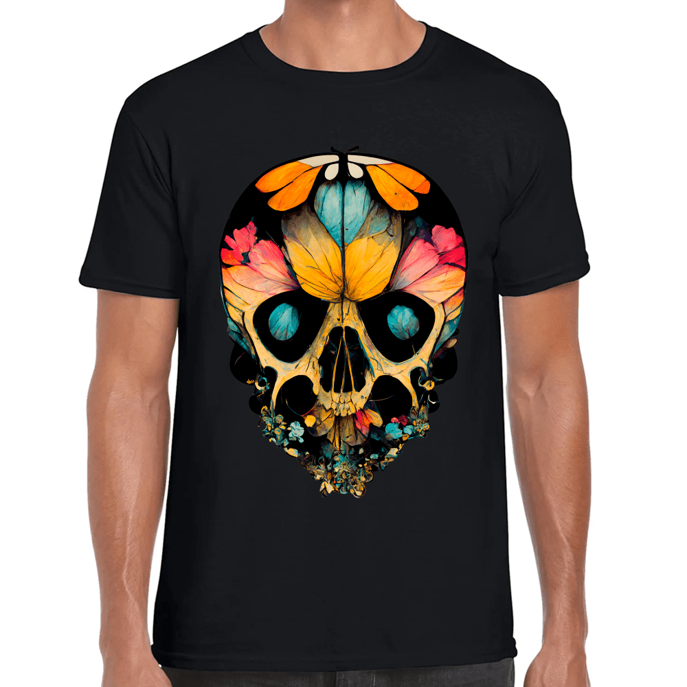 Playera Cráneo Con Mariposas Y Flores Día De Muertos Algodón Premium #761 Imagen principal del producto