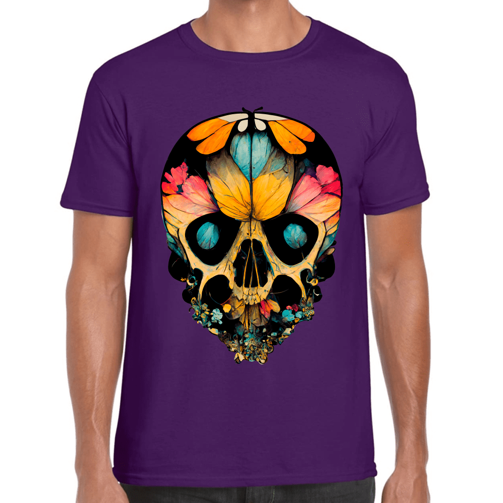 Playera Cráneo Con Mariposas Y Flores Día De Muertos Algodón Premium #761