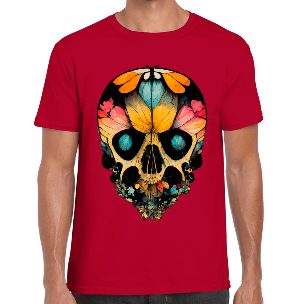 Playera Cráneo Con Mariposas Y Flores Día De Muertos Algodón Premium #761
