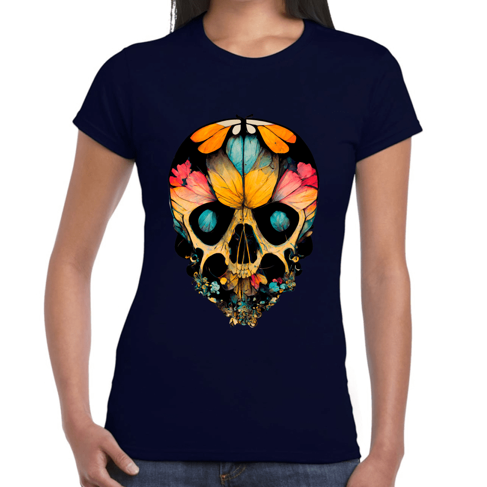 Playera Cráneo Con Mariposas Y Flores Día De Muertos Algodón Premium #761