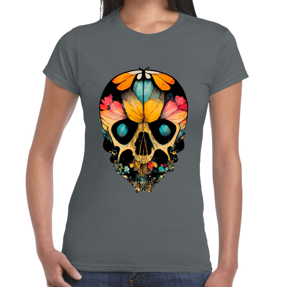 Playera Cráneo Con Mariposas Y Flores Día De Muertos Algodón Premium #761