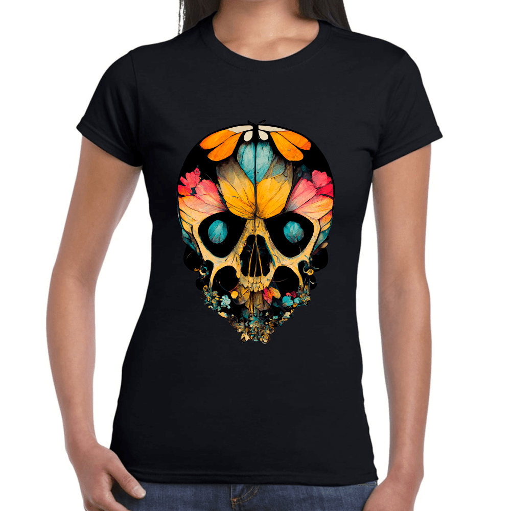 Playera Cráneo Con Mariposas Y Flores Día De Muertos Algodón Premium #761