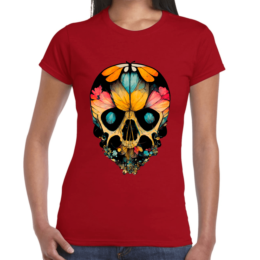 Playera Cráneo Con Mariposas Y Flores Día De Muertos Algodón Premium #761