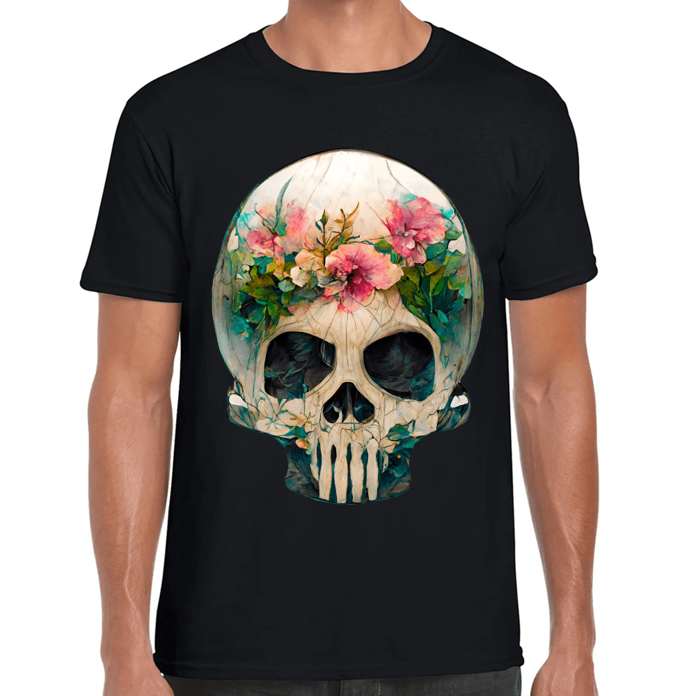 Playera Cráneo Con Flores Día De Muertos Algodón Premium #762
