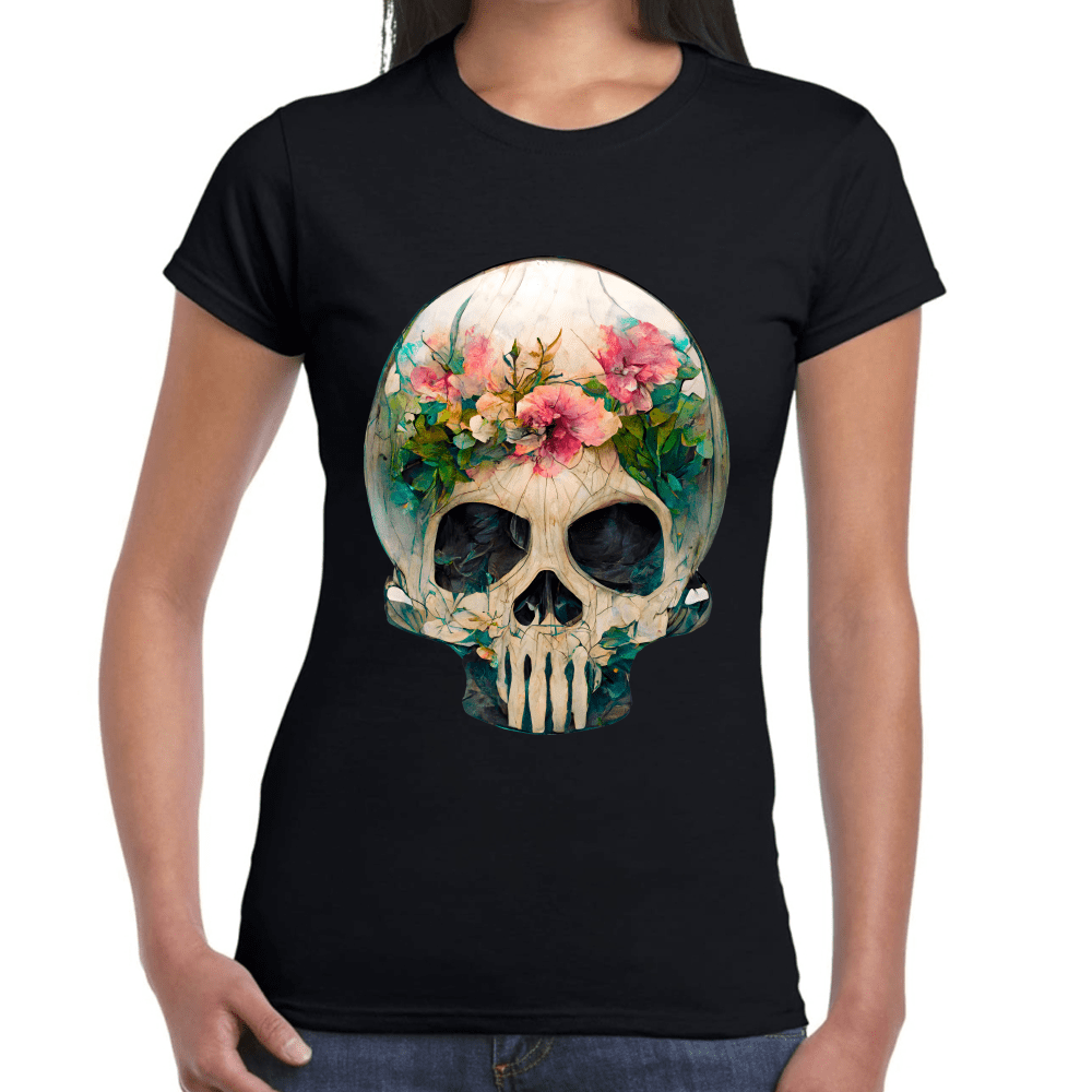 Playera Cráneo Con Flores Día De Muertos Algodón Premium #762